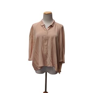 Aritzia Silk Wilfred Relaxed Pink 3/4 Sleeve Notched Collar Blouse